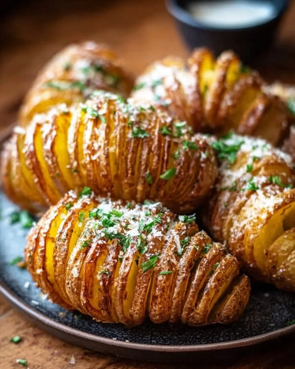 Deliciously baked Hasselback Potatoes with crispy edges and savory toppings