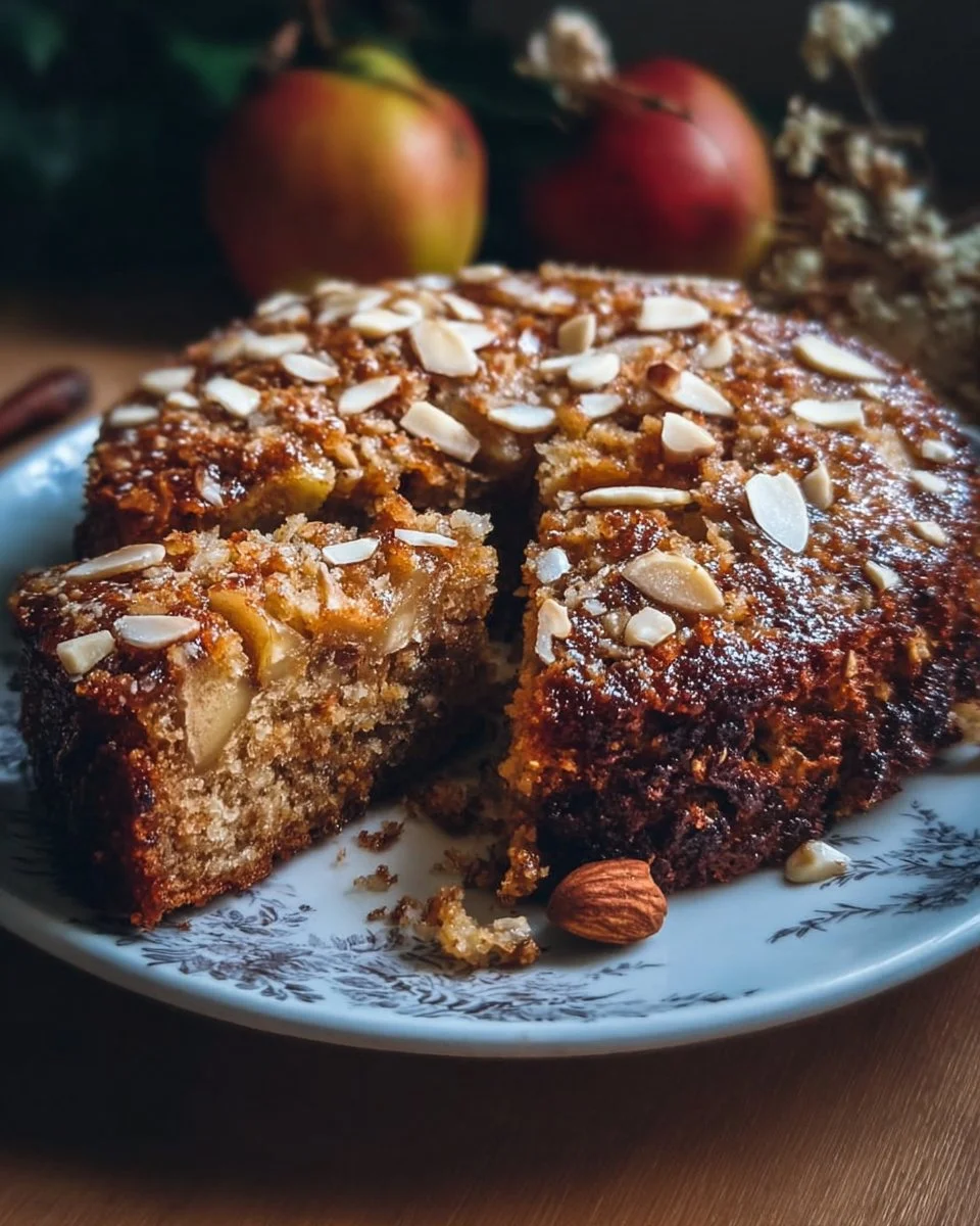 Healthy Oatmeal Apple Cake with apples and oats, a nutritious dessert option.