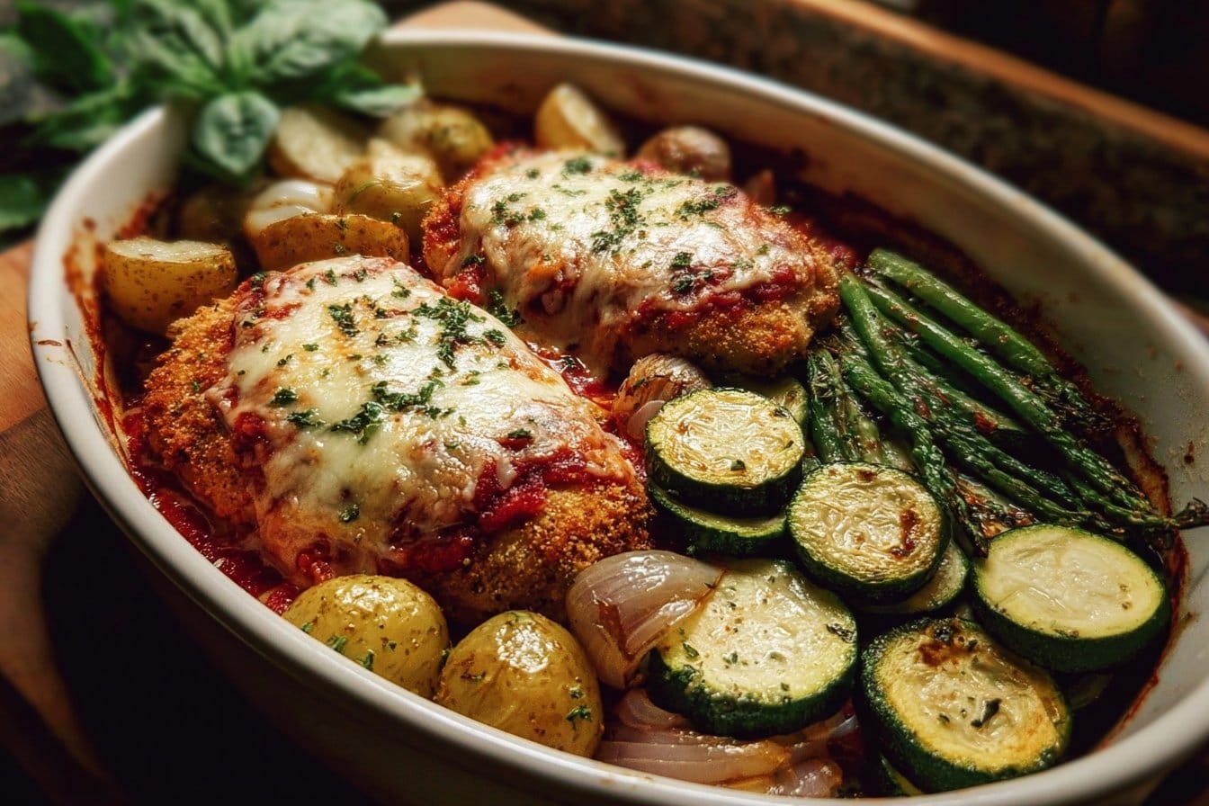 Healthy Chicken Parmesan with Roasted Veggies