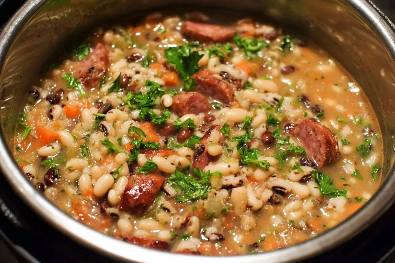 Delicious Instant Pot Hoppin' John with black-eyed peas and rice