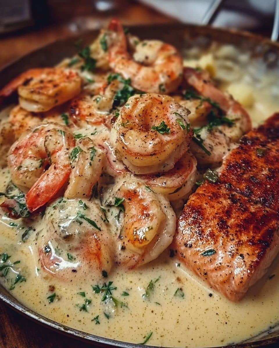Cajun Shrimp and Salmon with Garlic Cream Sauce