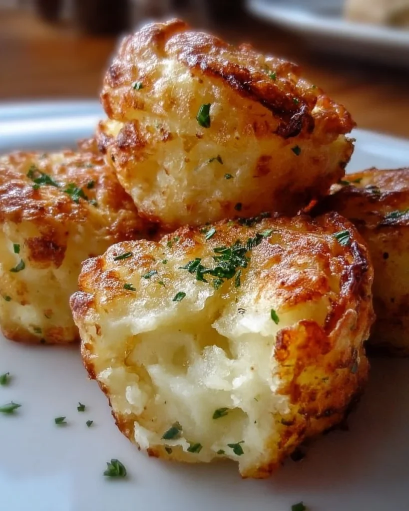 Delicious Mashed Potato Cheese Puffs fresh out of the oven, golden and crispy.