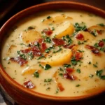 Bowl of creamy Outback Steakhouse-inspired potato soup garnished with chives.