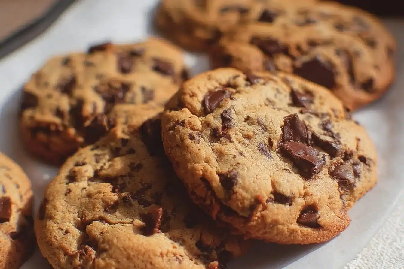 Freshly baked Peanut Butter Chocolate Chip Cookies on a cooling rack