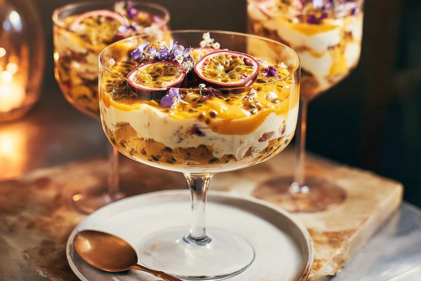 Trifle with passion fruit ganache