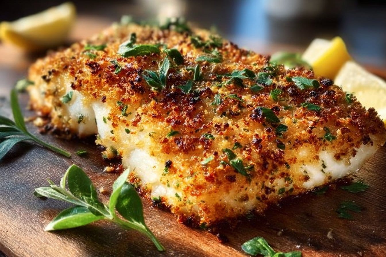 Crispy Garlic Parmesan Halibut