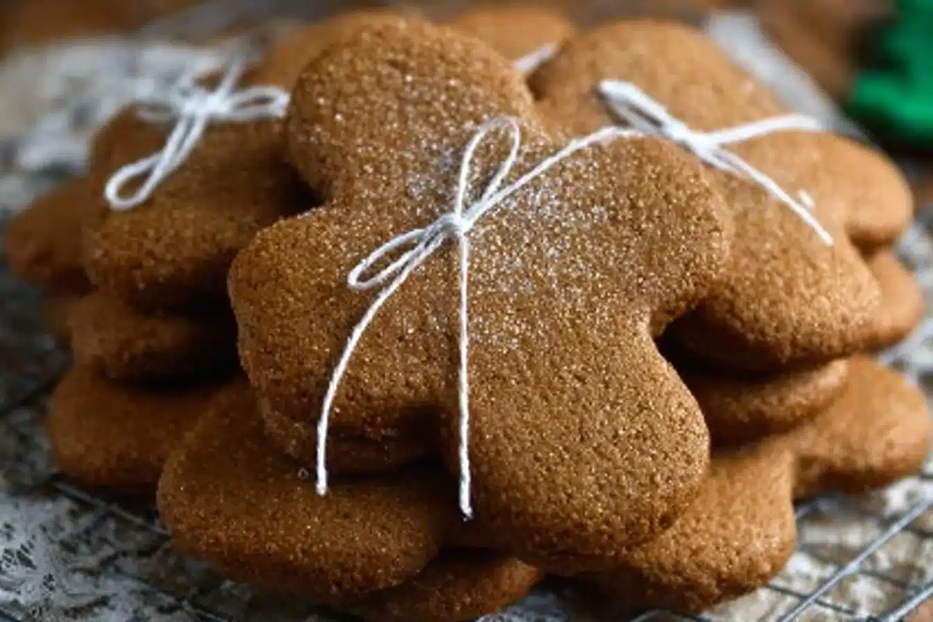 Delicious soft gingerbread cookies decorated with icing on a plate