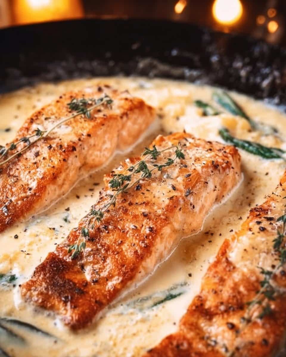 Pan Seared Salmon in Parmesan Cream Sauce