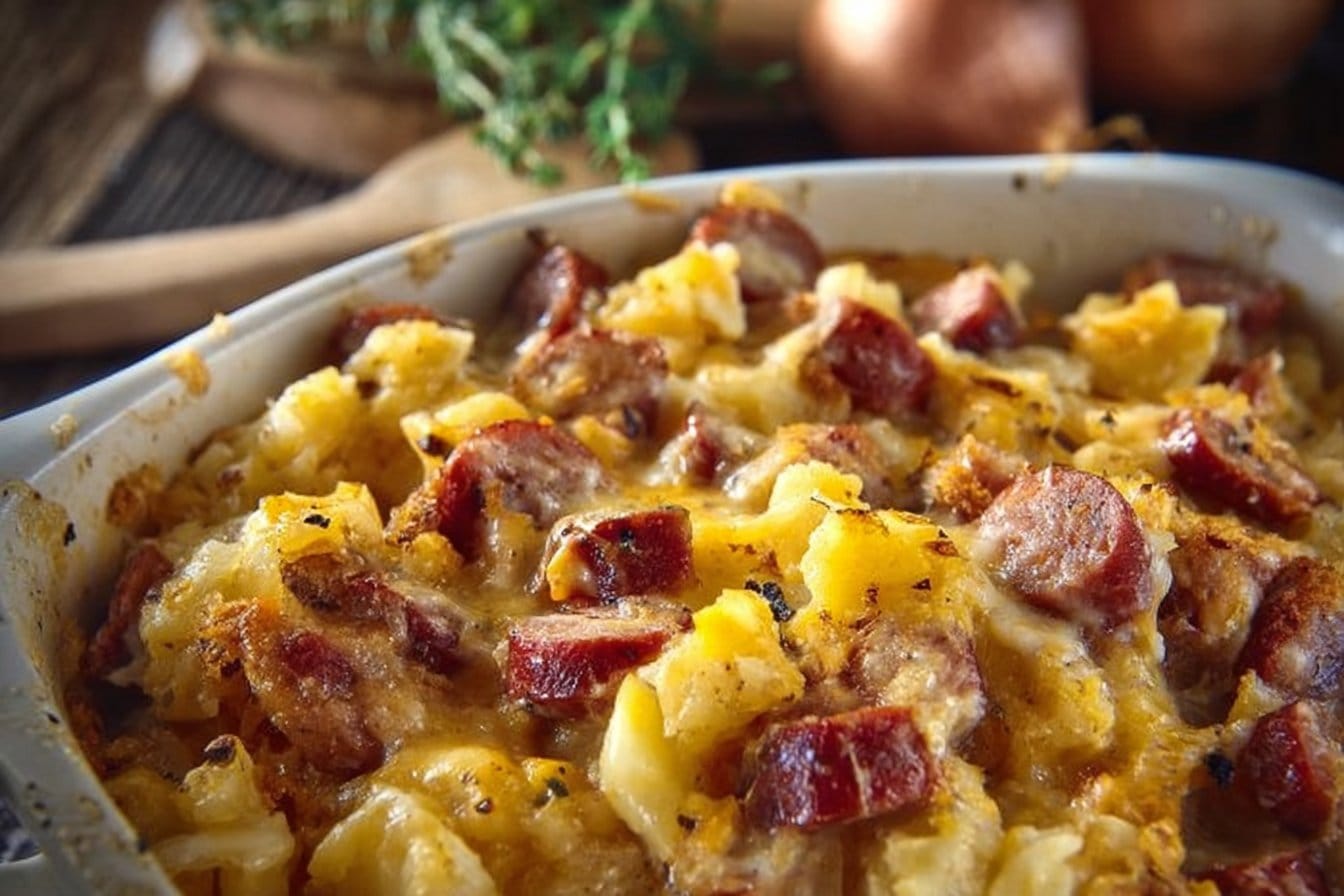 Crockpot Smoked Sausage Hash Brown Casserole