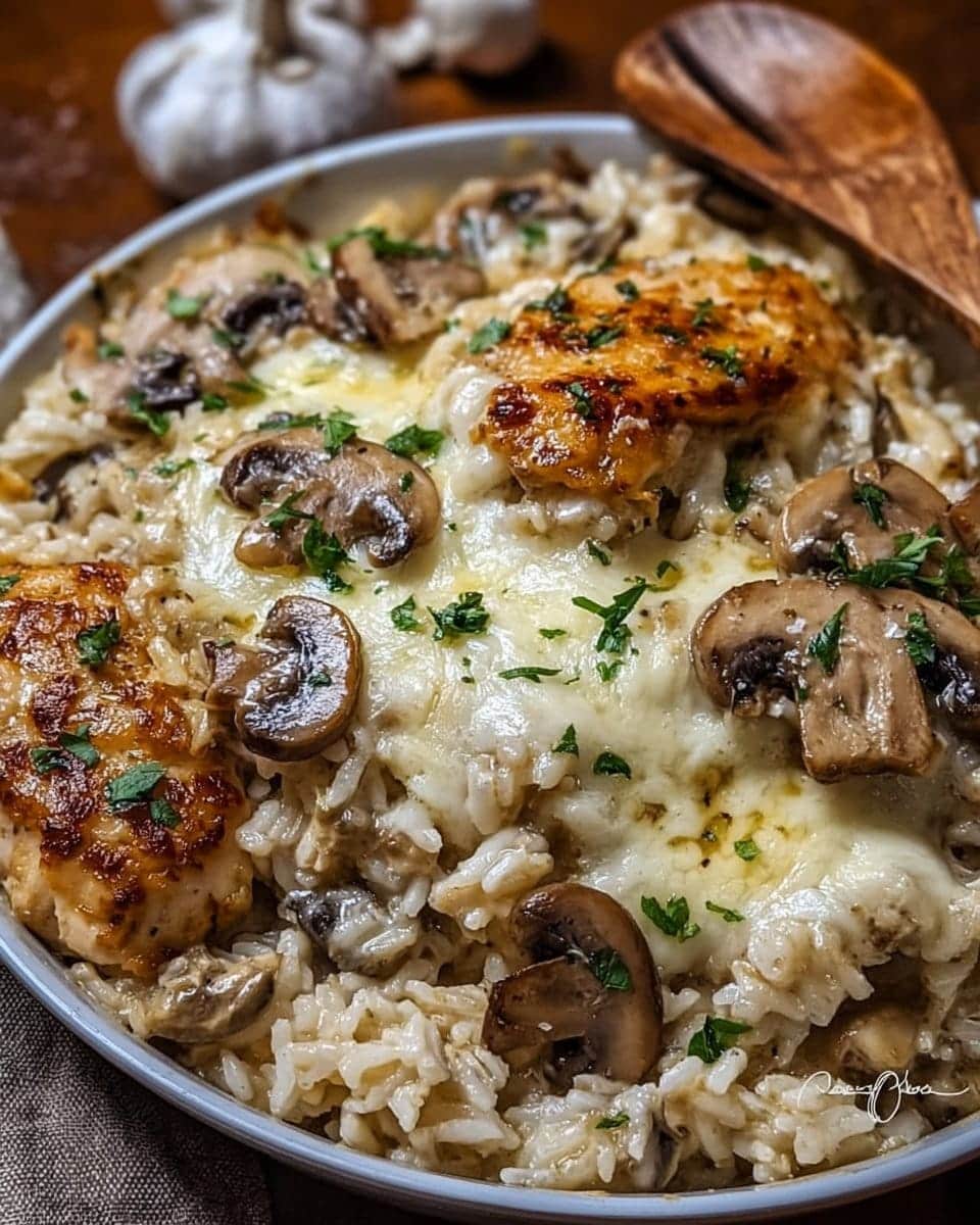 Mushroom Gruyere Chicken and Rice Casserole