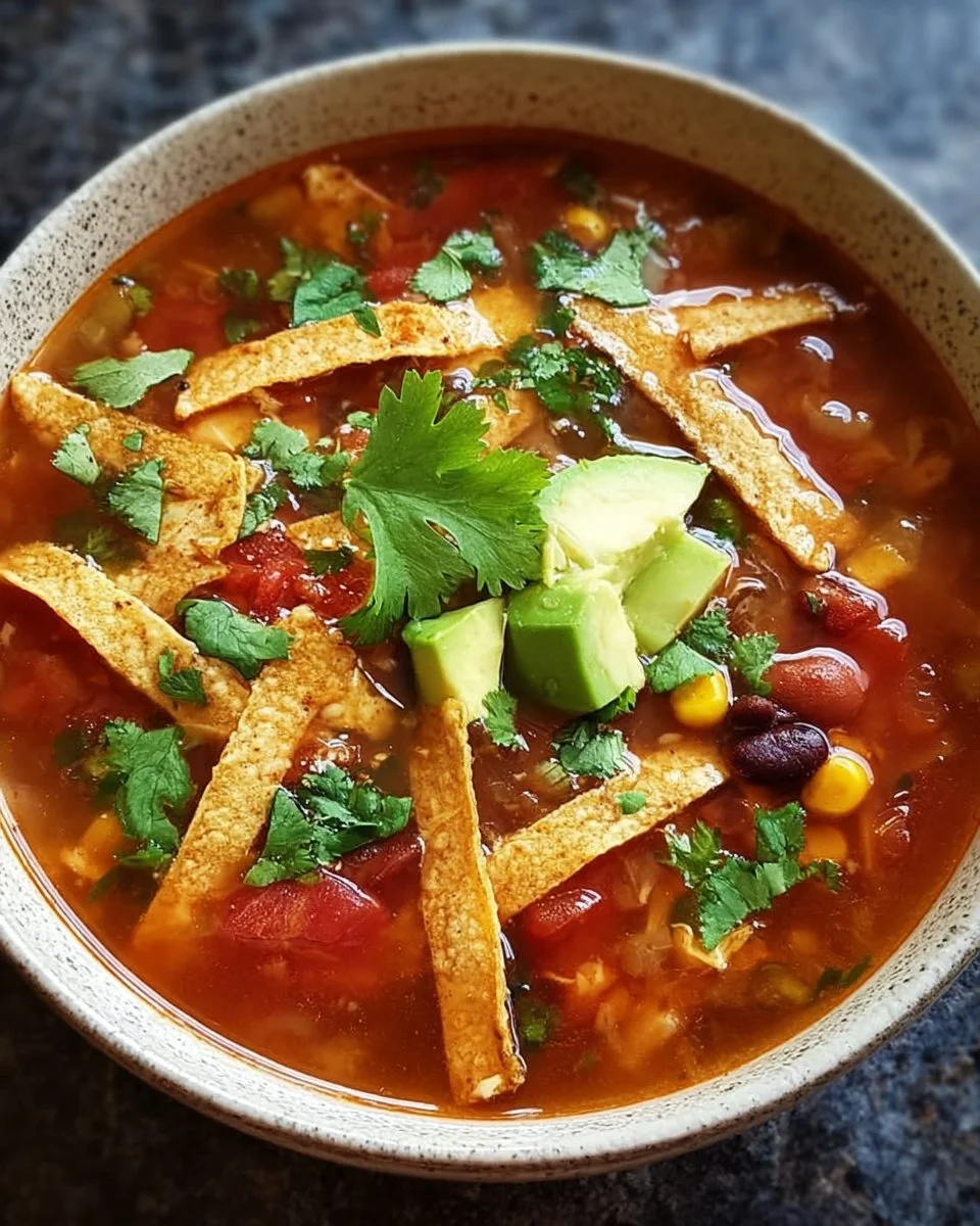 Delicious 5 ingredient slow cooker tortilla soup served in a bowl