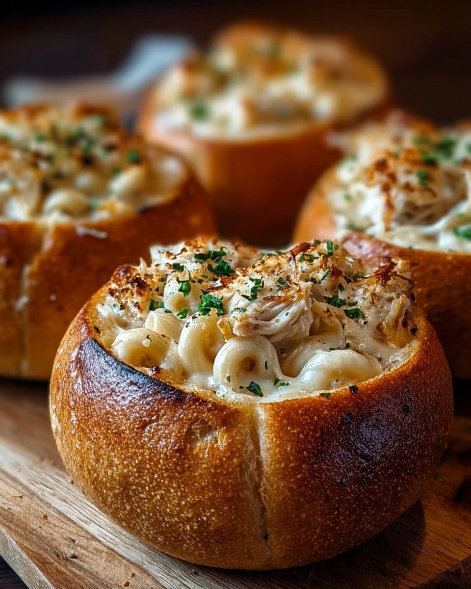 Chicken Alfredo Garlic Bread Bowls