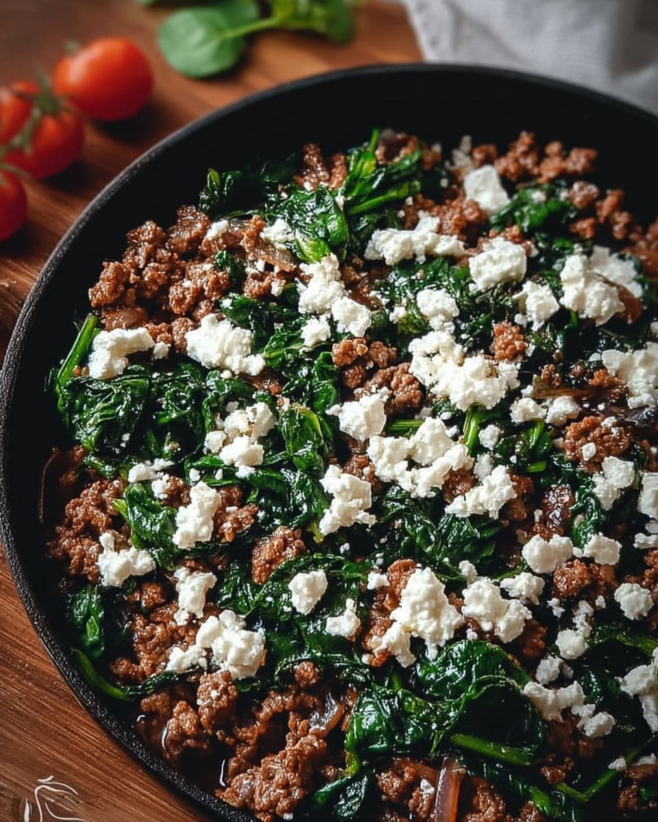 Ground Beef and Spinach Skillet with Feta