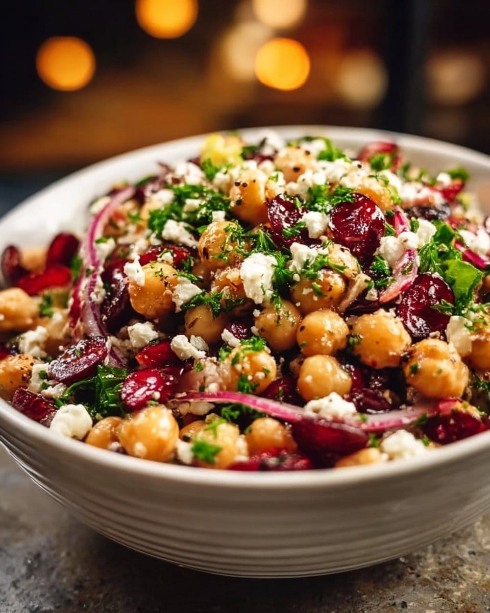 Feta and Cranberry Chickpea Salad with Lemon Vinaigrette