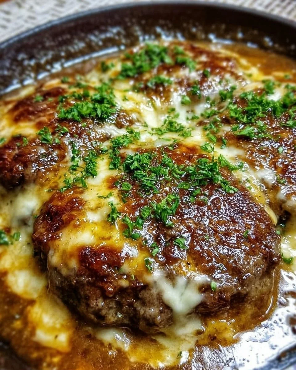 Delicious Amish Hamburger Steak Bake served with vegetables and gravy