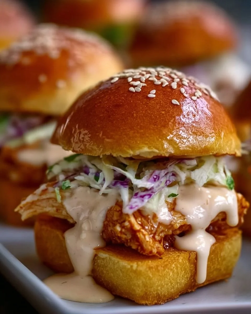 Delicious Bang Bang Chicken Sliders served on a platter