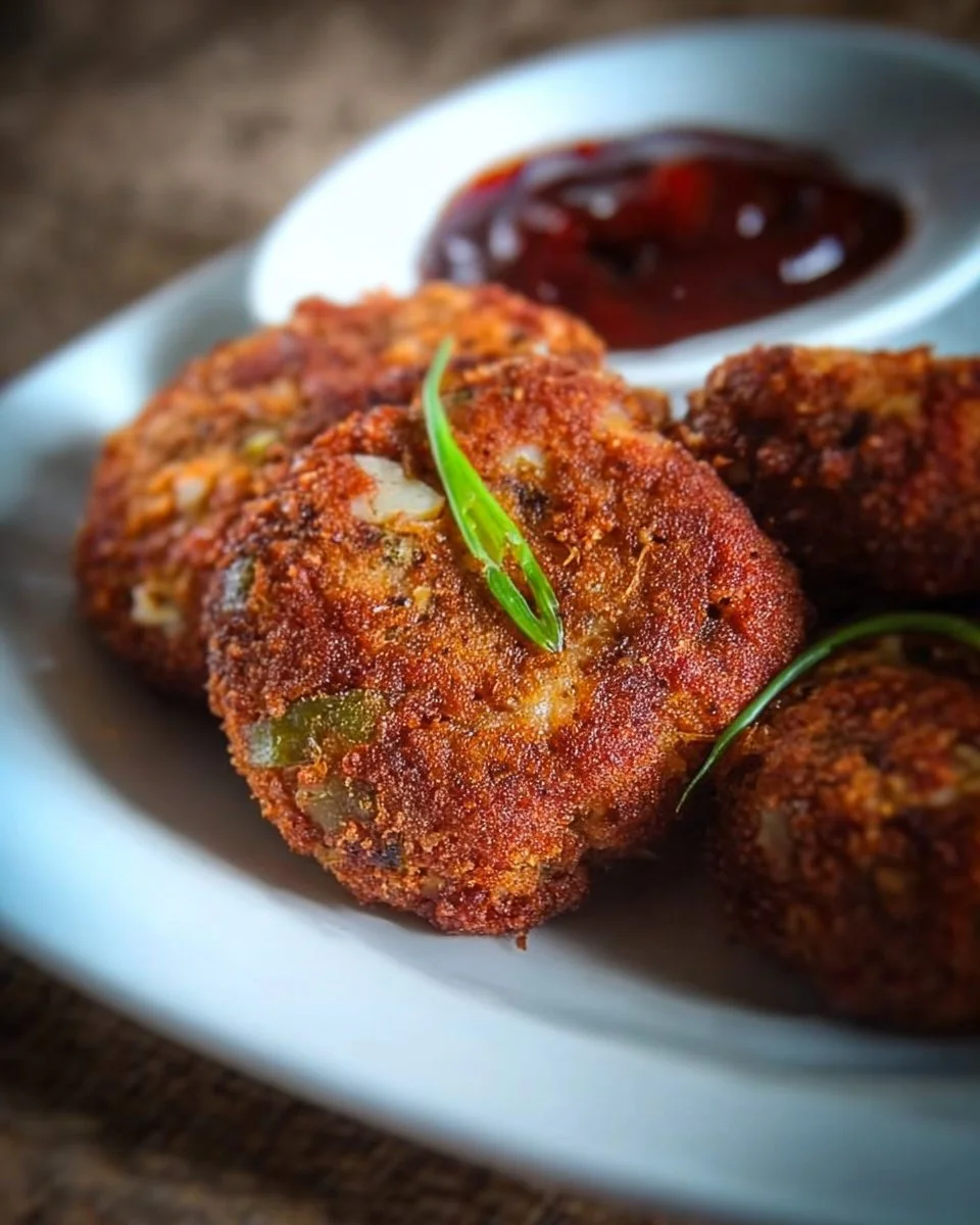 Delicious bread cutlet served on a plate with condiments