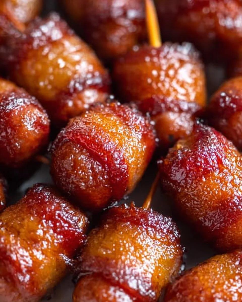 Delicious Brown Sugar Bacon Little Smokies served on a platter