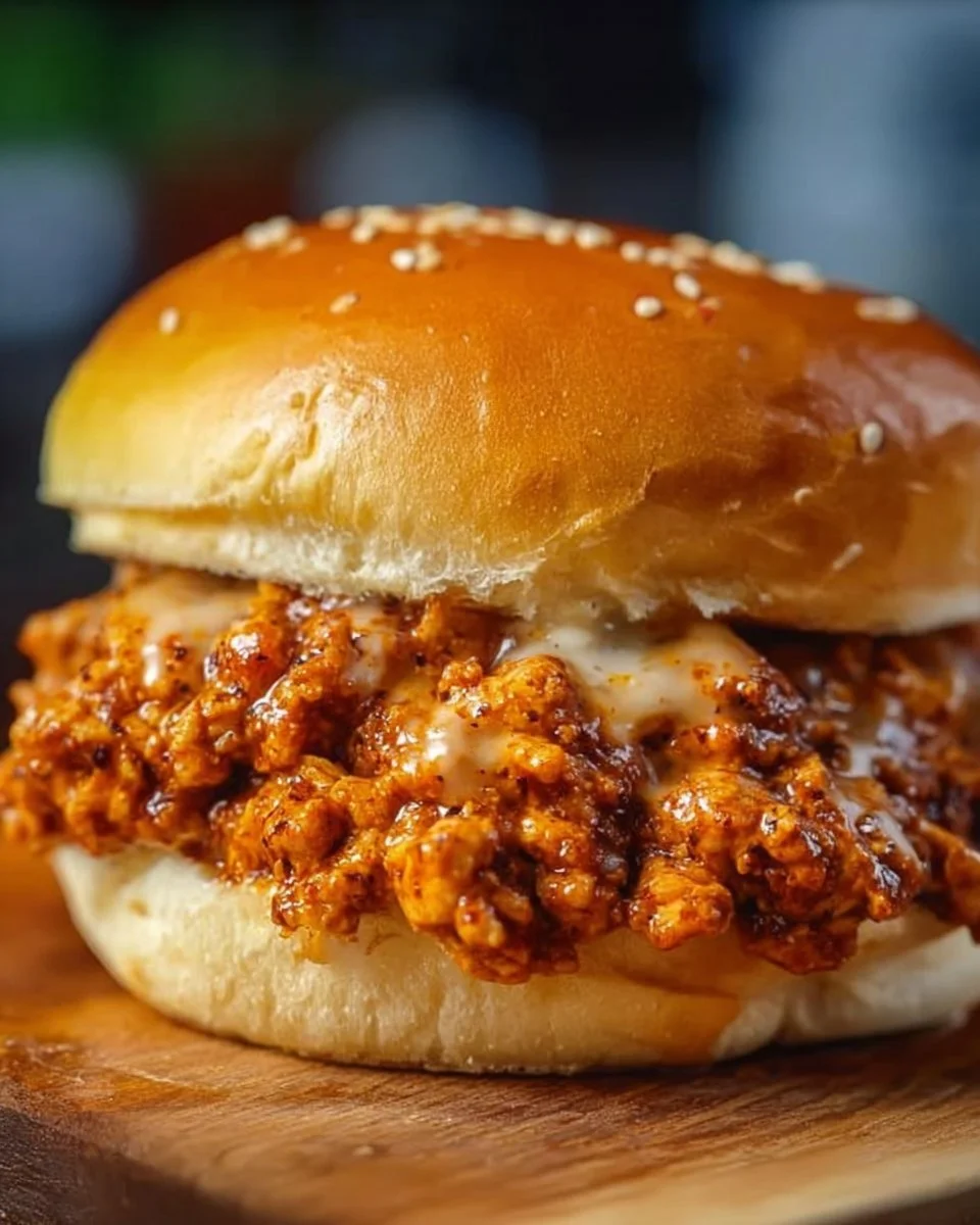 Cajun Chicken Sloppy Joes served on a plate with toppings