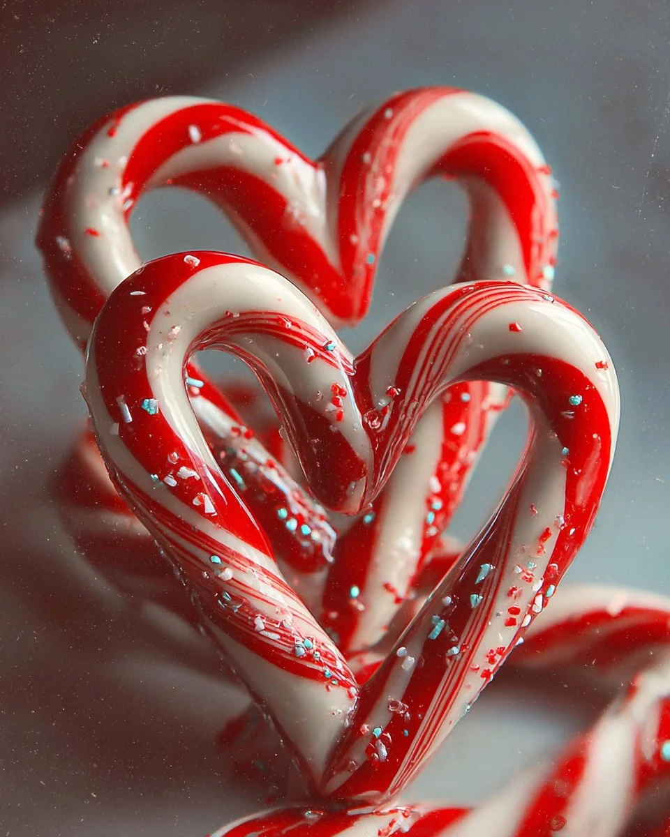 Colorful Candy Cane Hearts arranged on a festive plate for the holidays