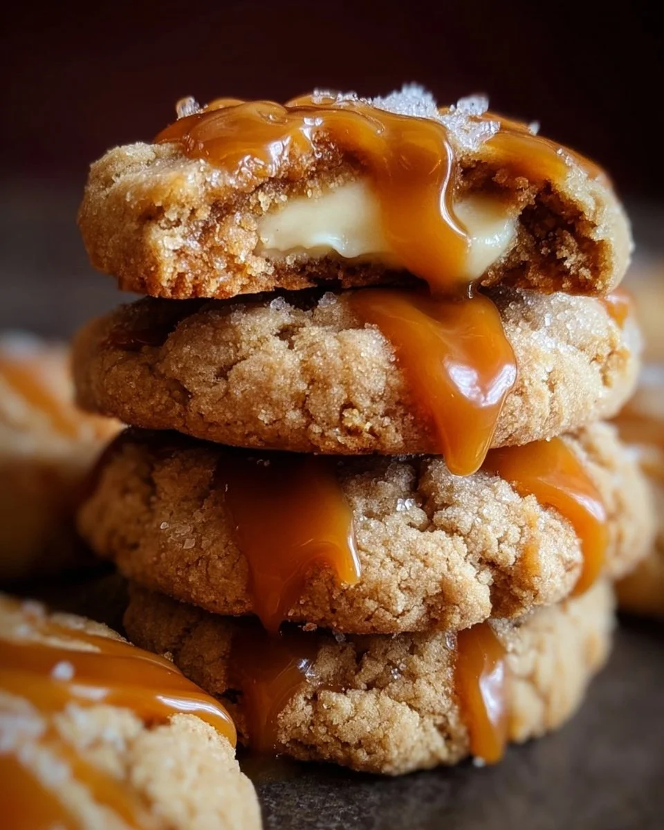Delicious caramel cheesecake cookies with a rich caramel drizzle on top.