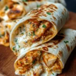 Delicious cheesy chicken garlic wraps served on a plate.