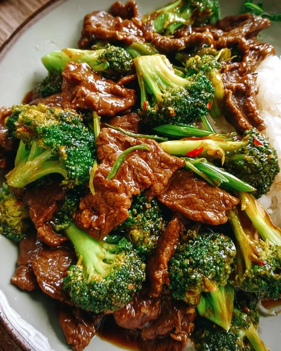 Delicious Chinese Beef and Broccoli stir-fry served with rice