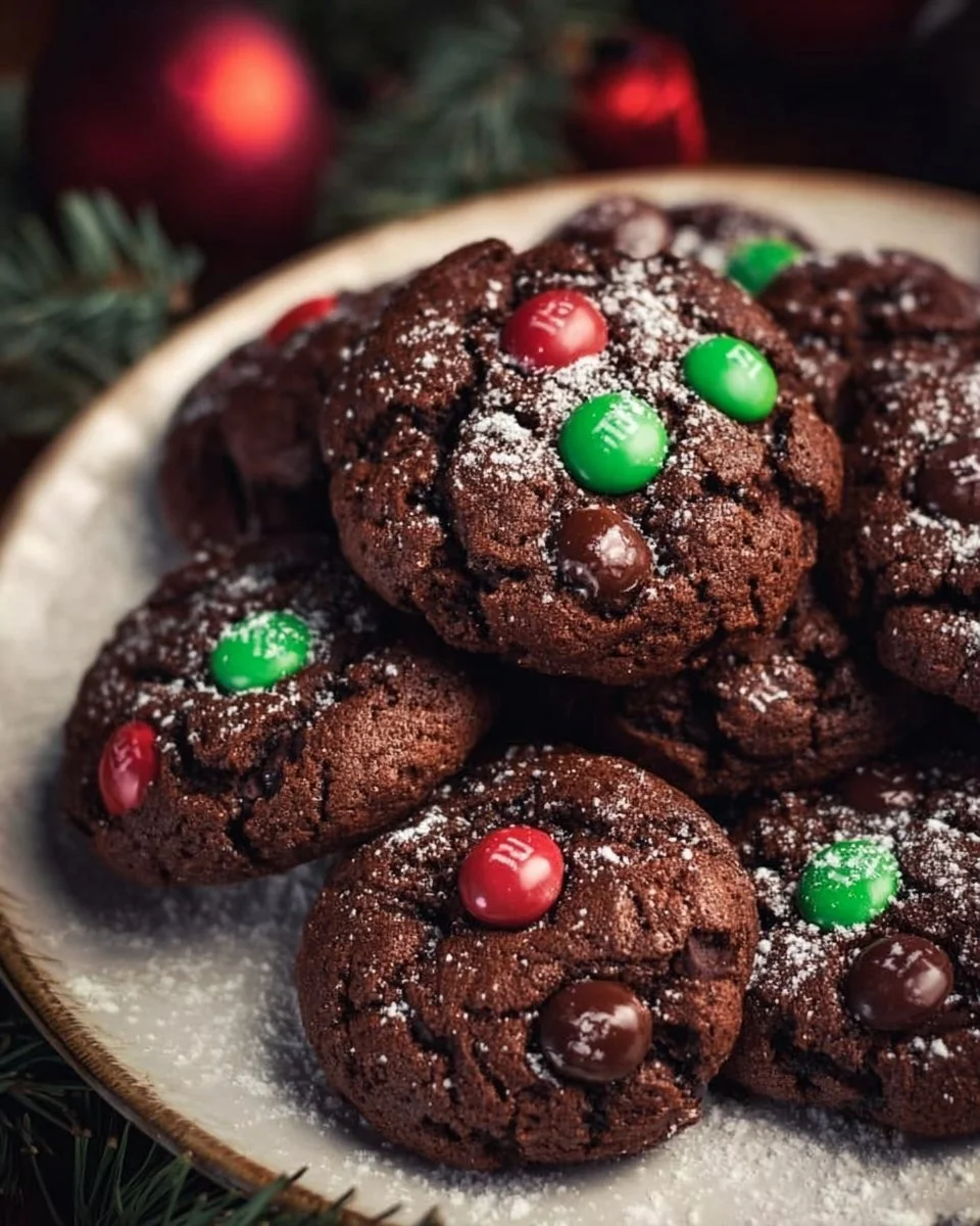 Delicious chocolate Christmas cookies decorated with festive sprinkles