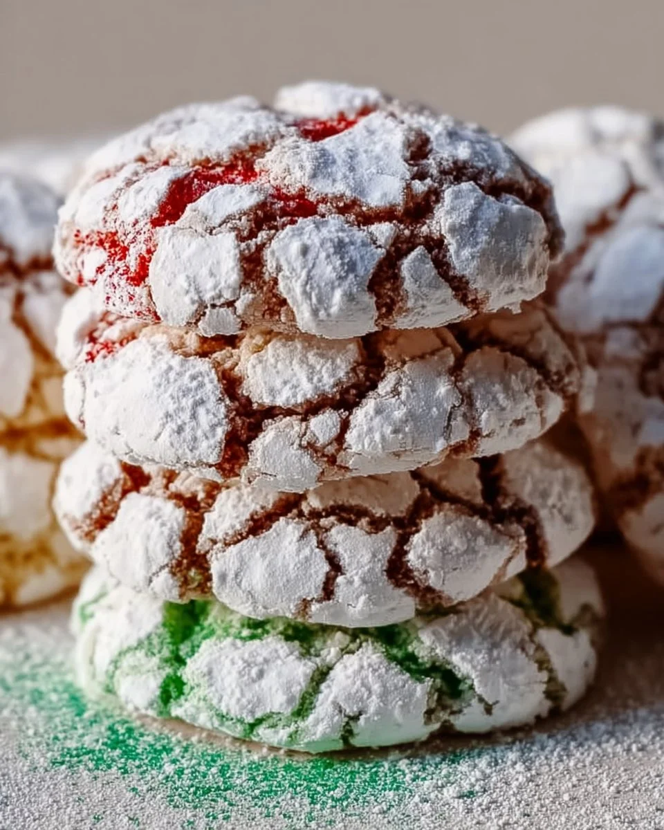 Delicious Cool Whip Christmas Crinkle Cookies with powdered sugar on a plate.