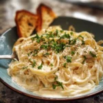 Creamy Cottage Cheese Alfredo Pasta served on a plate