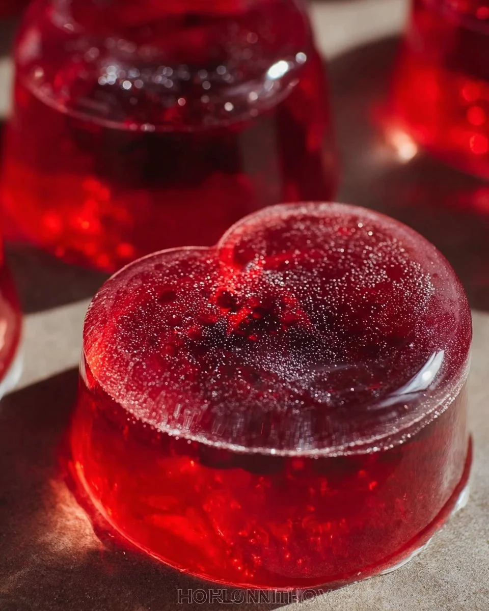 Cranberry jello shots served in colorful cups