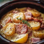 Creamy Crockpot Ham with Potatoes served in a bowl