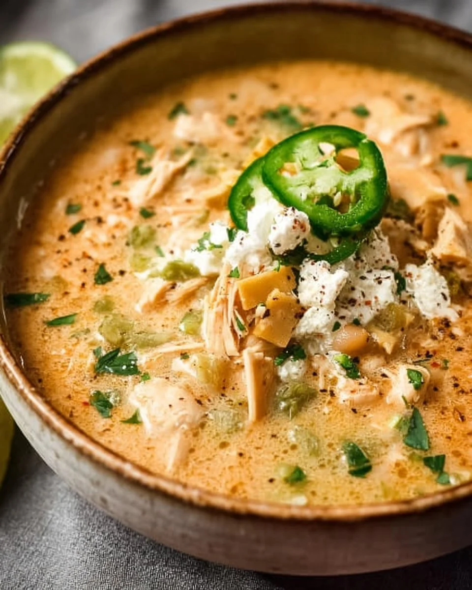 Bowl of creamy white chicken chili topped with cilantro and cheese
