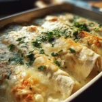 Delicious creamy white chicken enchiladas served with toppings