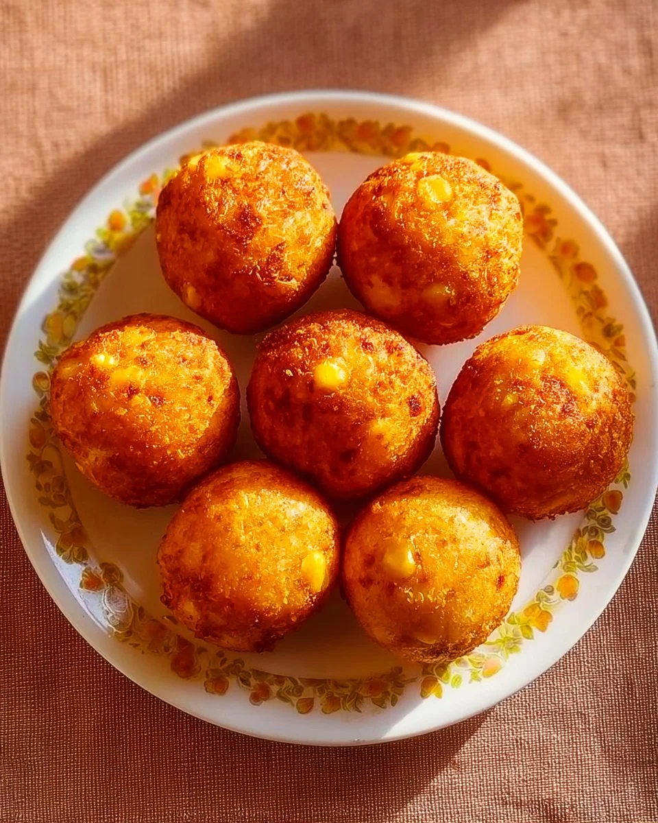 Crispy cheesy corn balls served in a bowl, garnished for a delicious snack.
