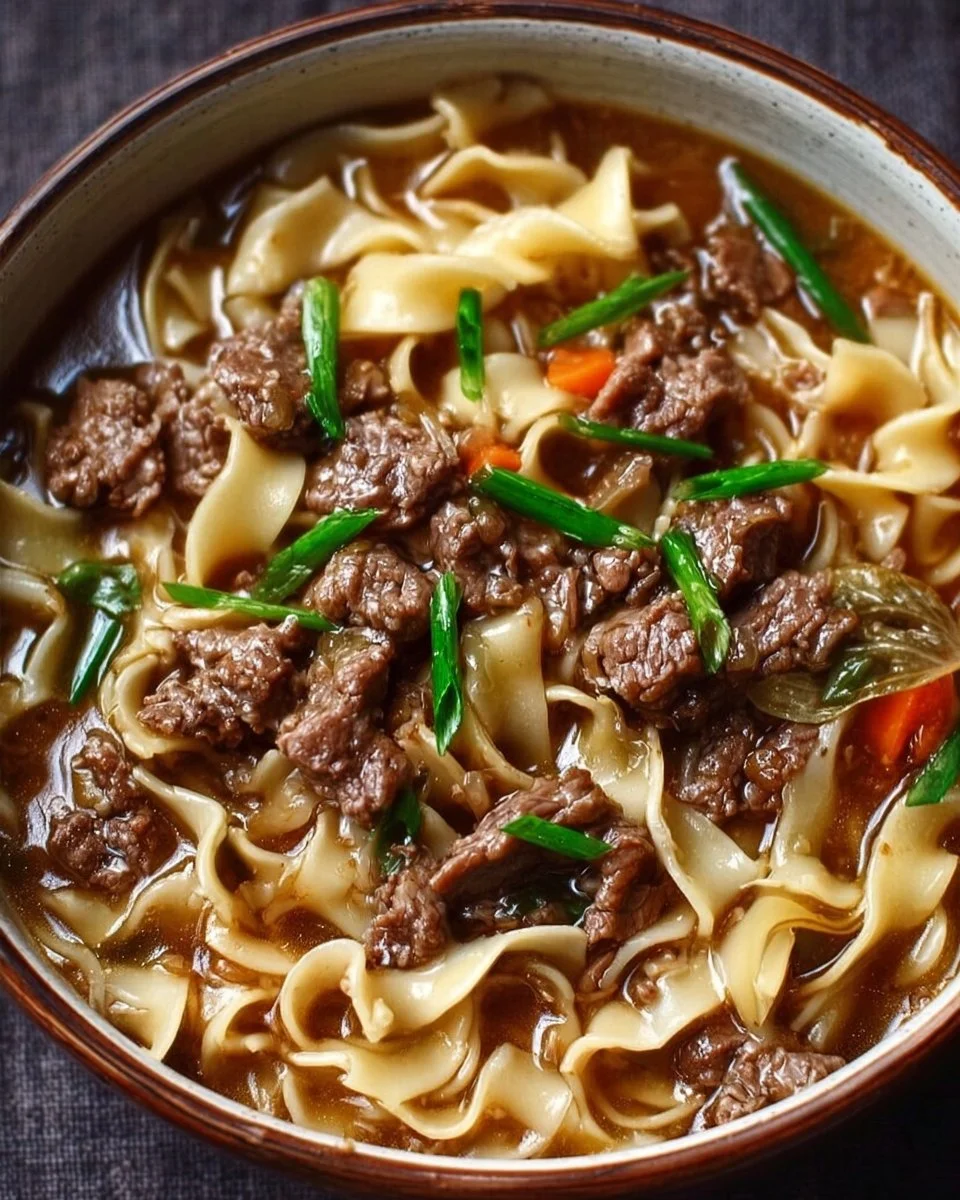 Delicious easy beef and noodles dish served in a bowl