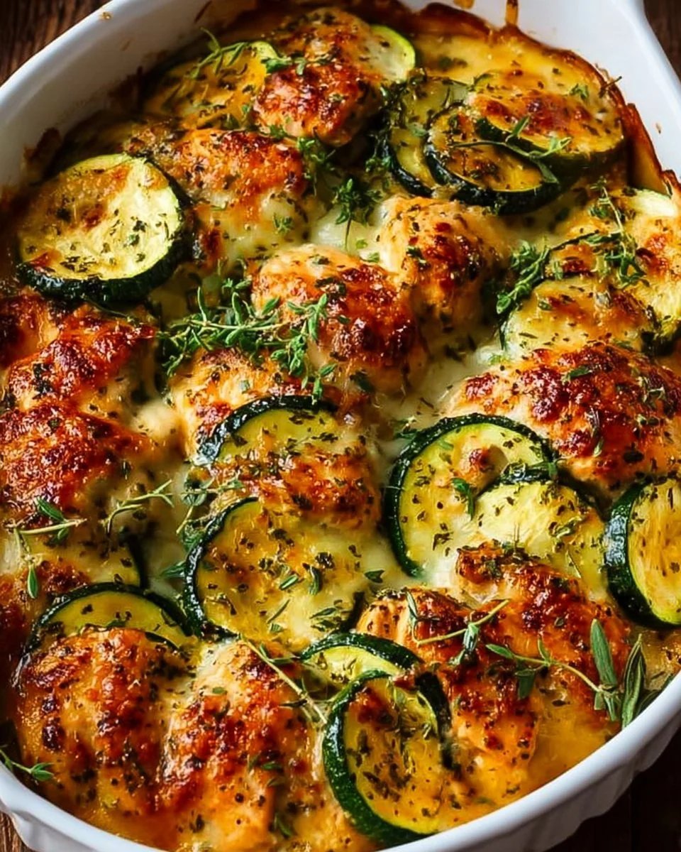 Easy chicken zucchini bake recipe with vegetables and cheese