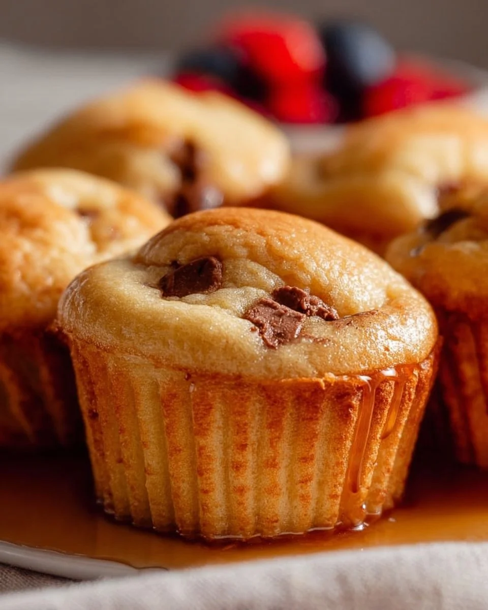 Fluffy easy pancake muffins served on a plate with syrup and berries