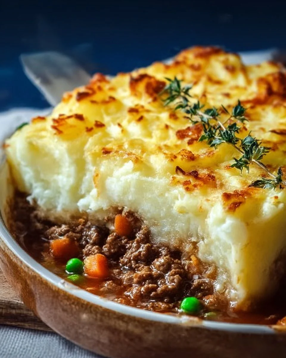 Delicious easy shepherd's pie casserole topped with golden mashed potatoes