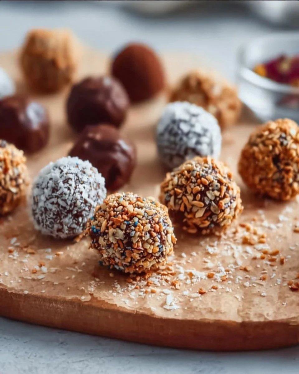 A selection of homemade easy truffles on a decorative plate.