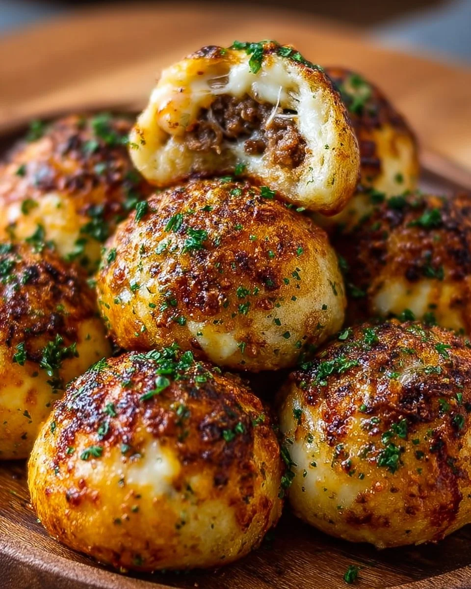 Garlic Parmesan Cheeseburger Bombs - savory, cheesy, and irresistible appetizers