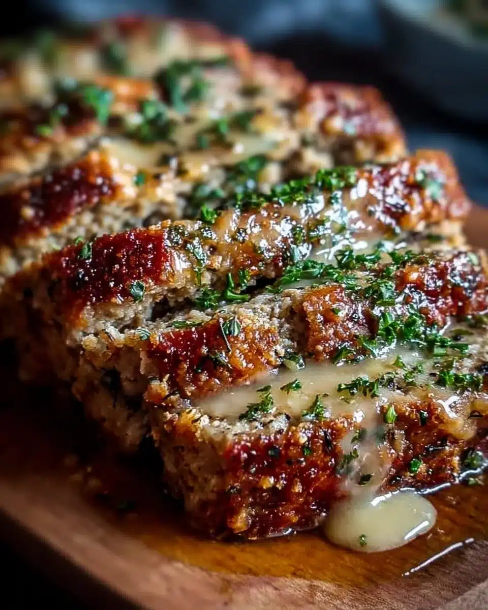 Garlic Parmesan Chicken Meatloaf served with herbs and vegetables