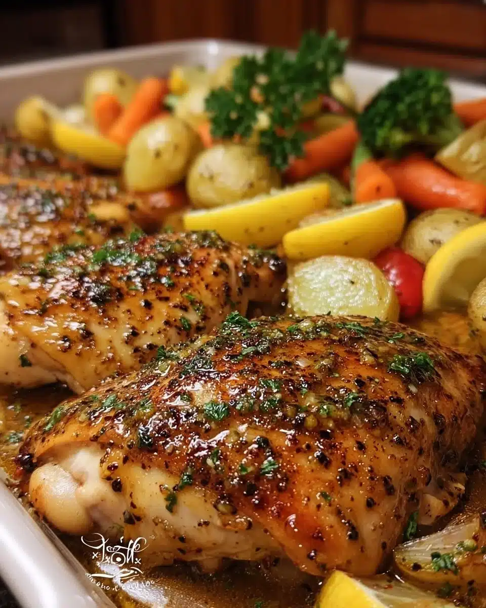 Honey Mustard Chicken Sheet Pan Dinner with colorful vegetables
