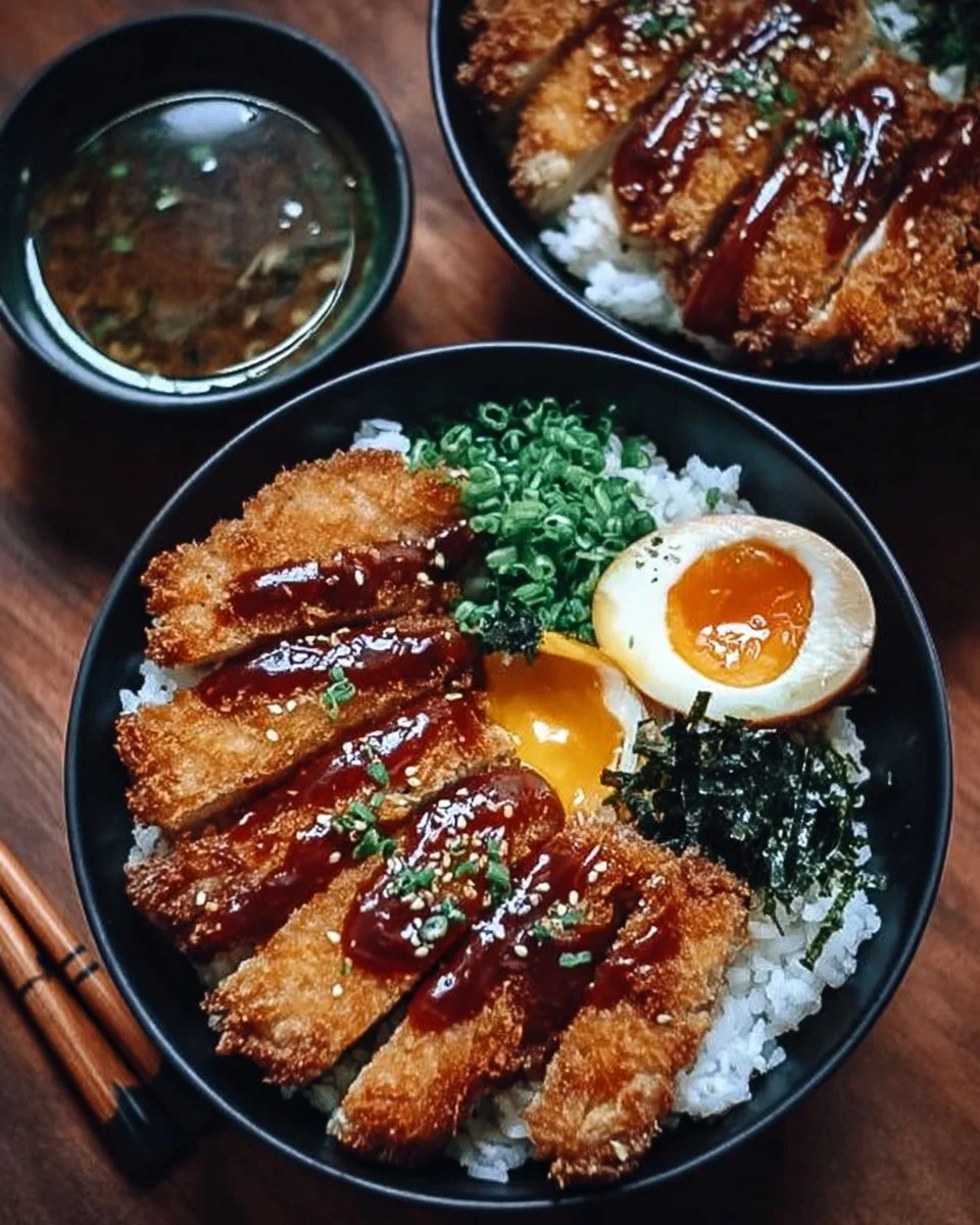 Delicious Japanese Katsu Bowl with crispy breaded meat served over rice