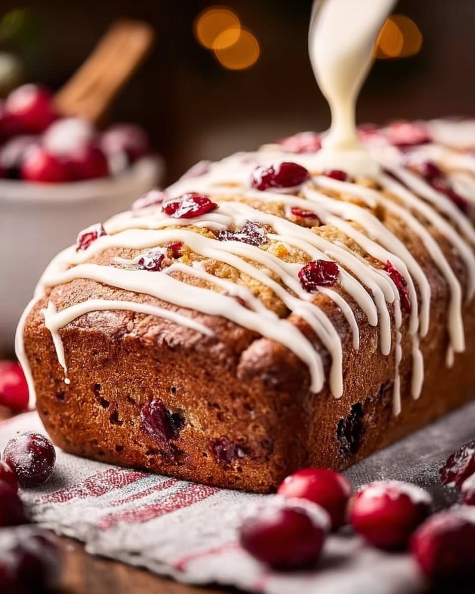 White Chocolate Glazed Cranberry Christmas Eggnog Bread