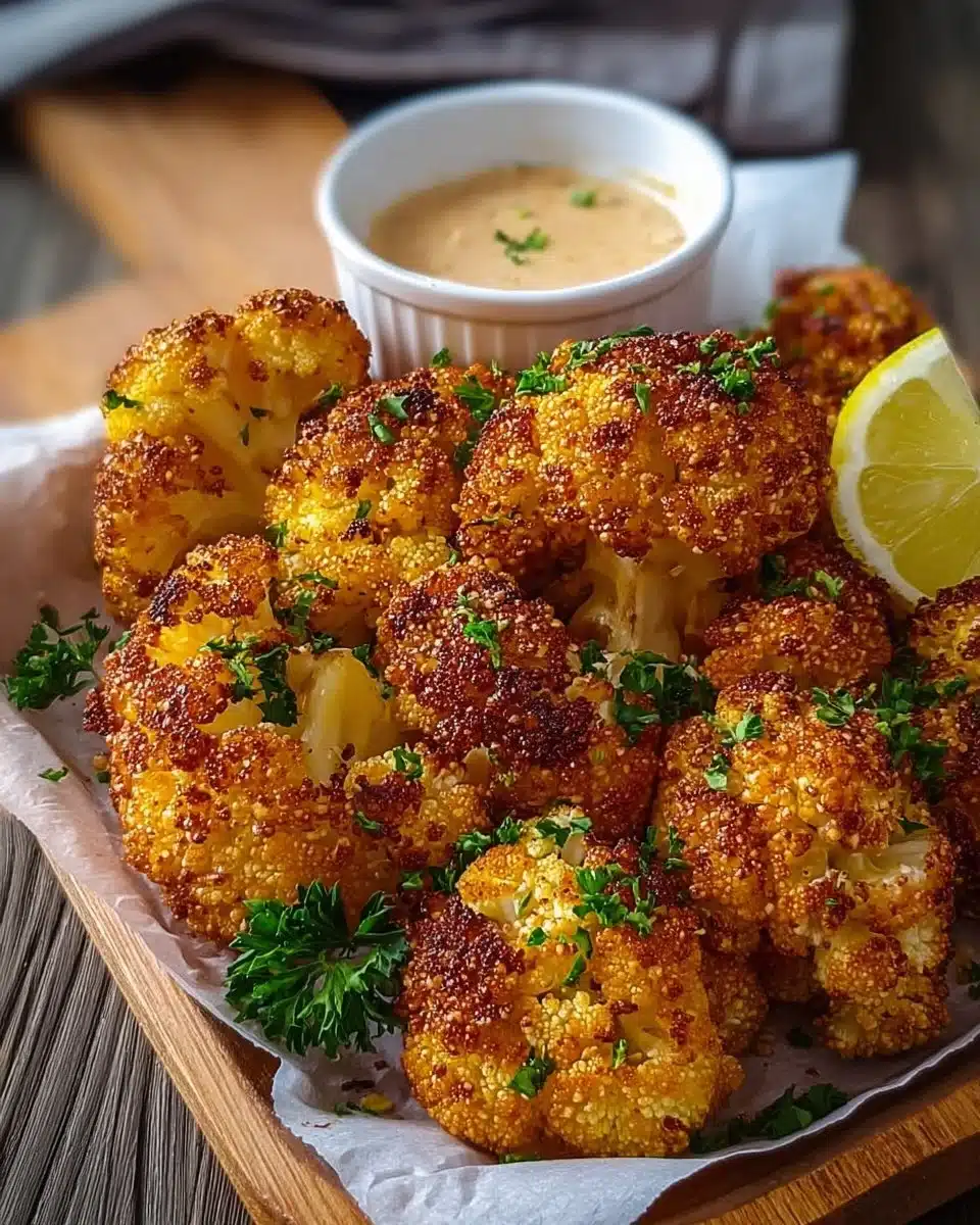 Crispy air-fried keto cauliflower served on a plate