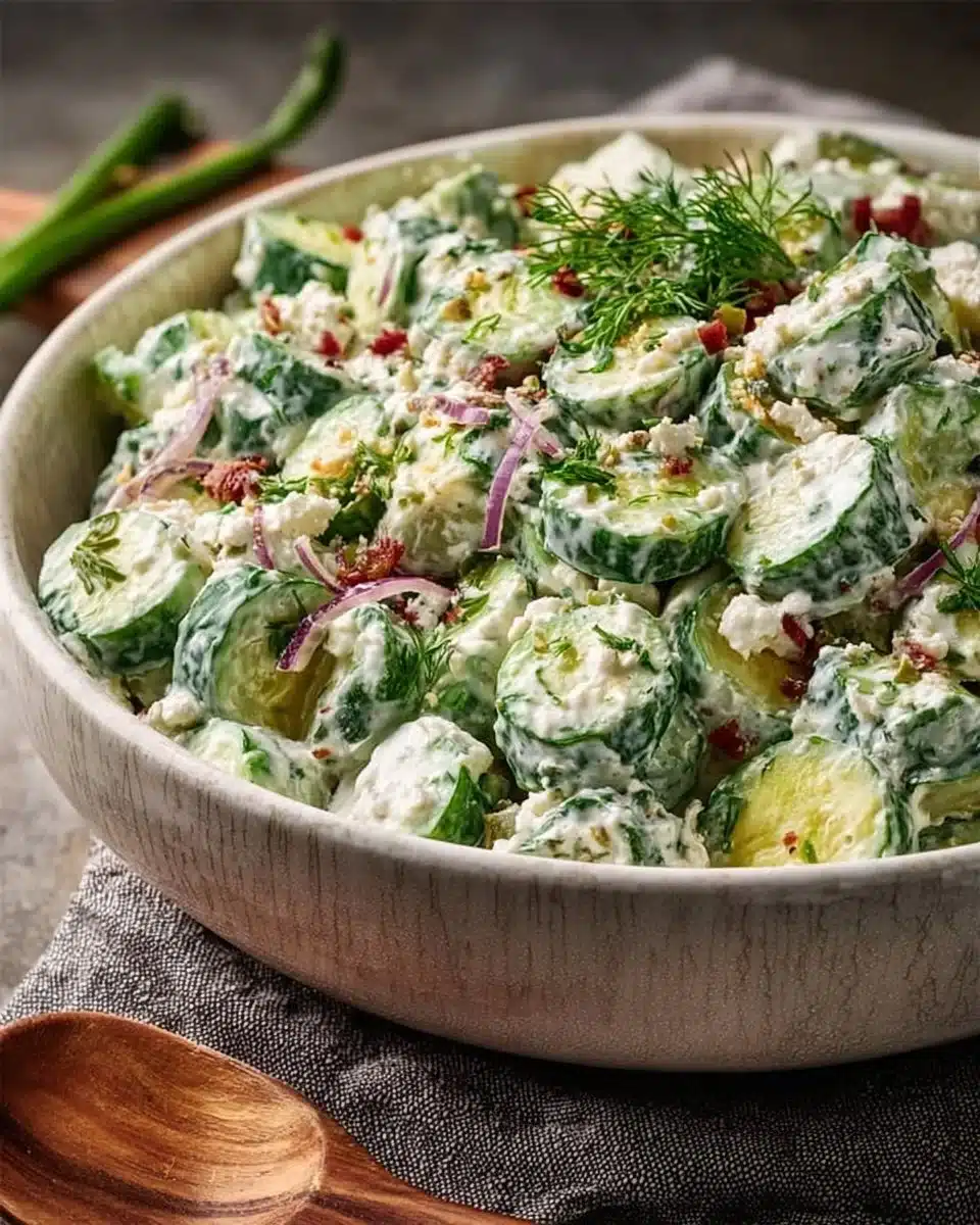 Keto Cucumber Ranch Salad served in a bowl with fresh ingredients
