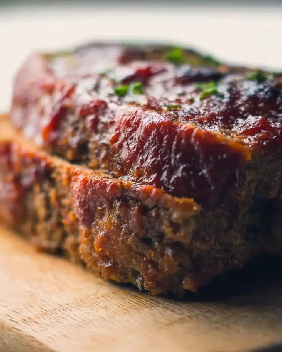 Delicious and moist homemade meatloaf served with mashed potatoes.