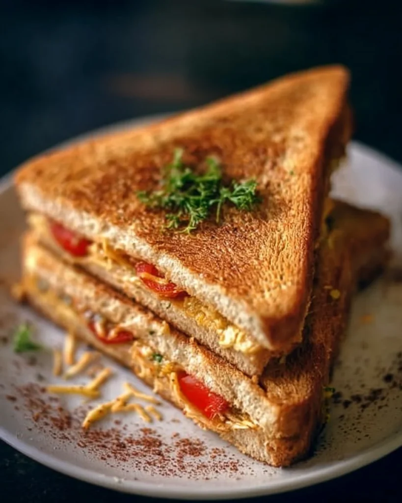 Delicious Mumbai Masala Sandwich with spices and fresh vegetables