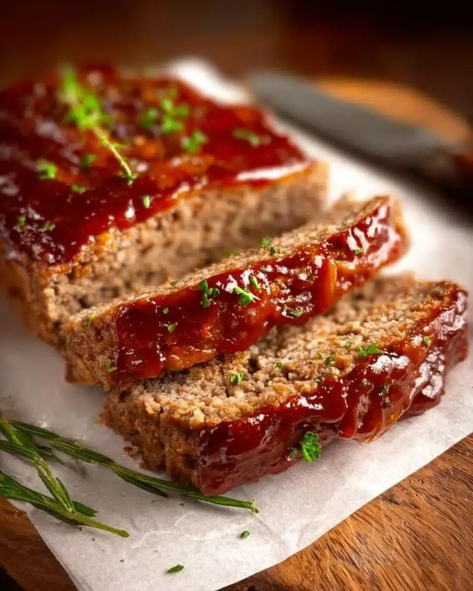 Old-Fashioned Meatloaf served with mashed potatoes and green beans